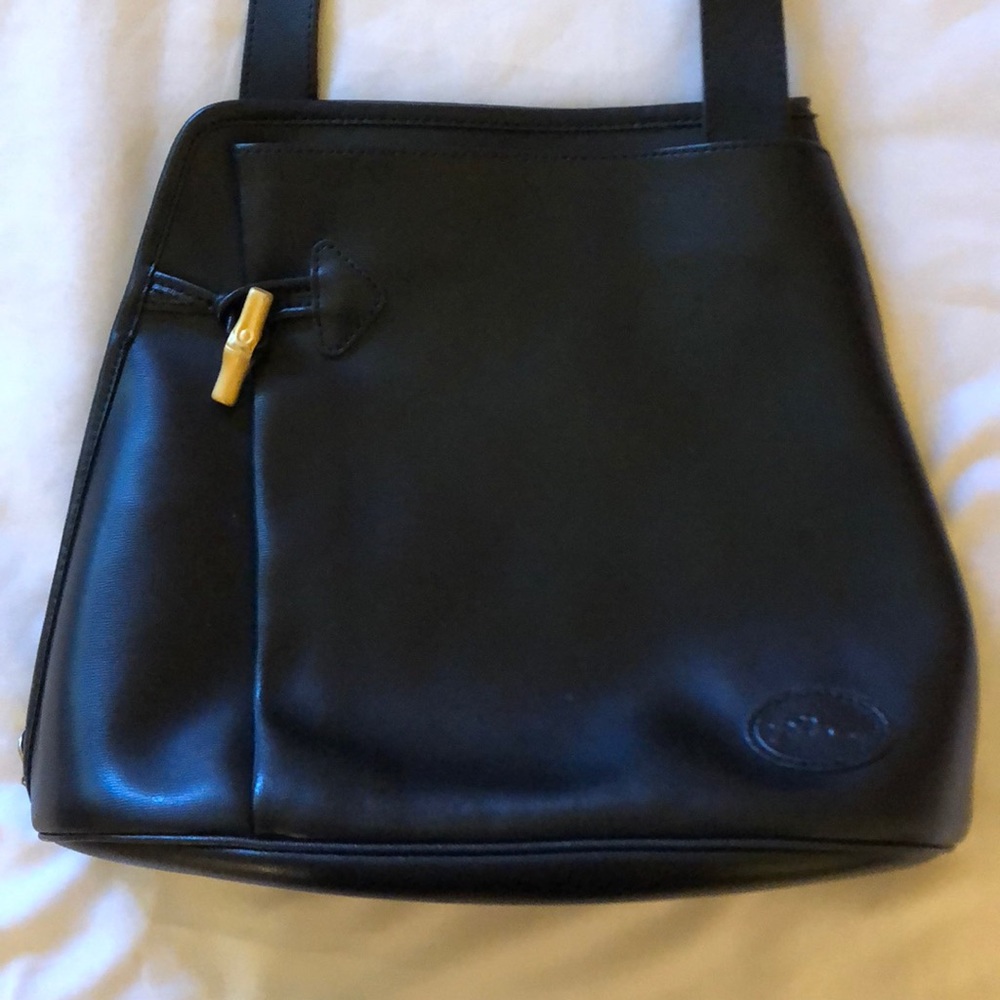 Longchamps Paris Vintage Black Leather Roseau Bag